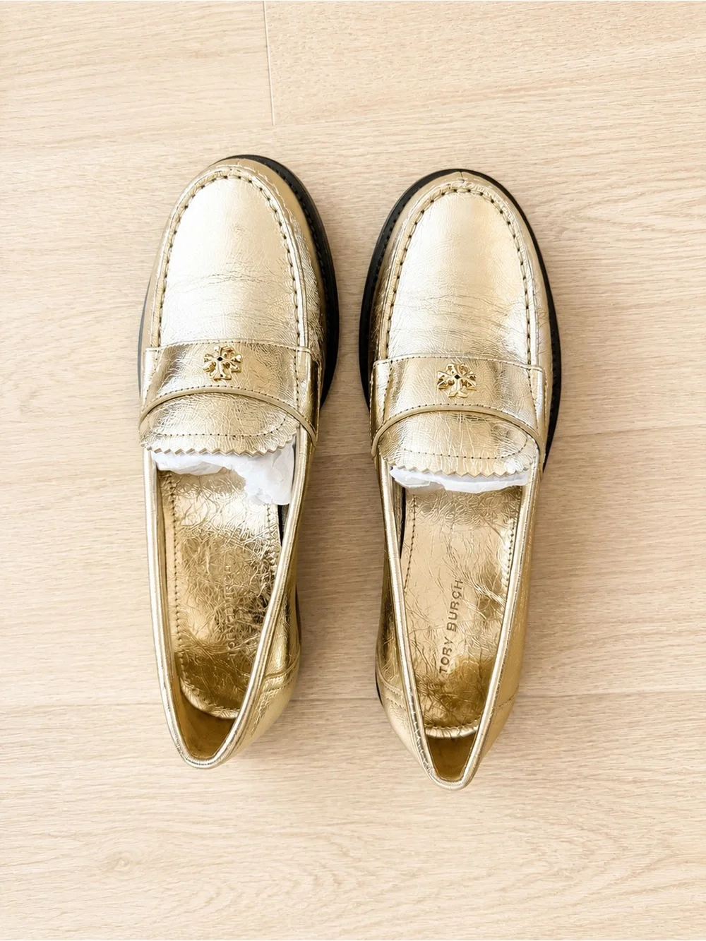 Tory Burch Classic Loafers - Spark Gold Metallic Leather - size 6 - brand new